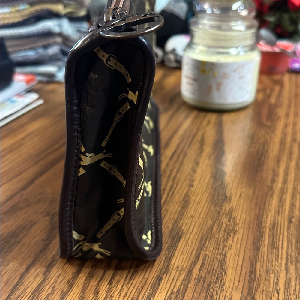 Longchamp Dark Brown Clutch with Gold Pattern - Picture 4 of 6